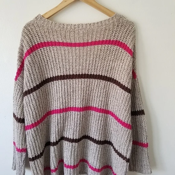 Free People Complete in Stripes Slouchy Longsleeve Pull-over Sweater M - Picture 7 of 11